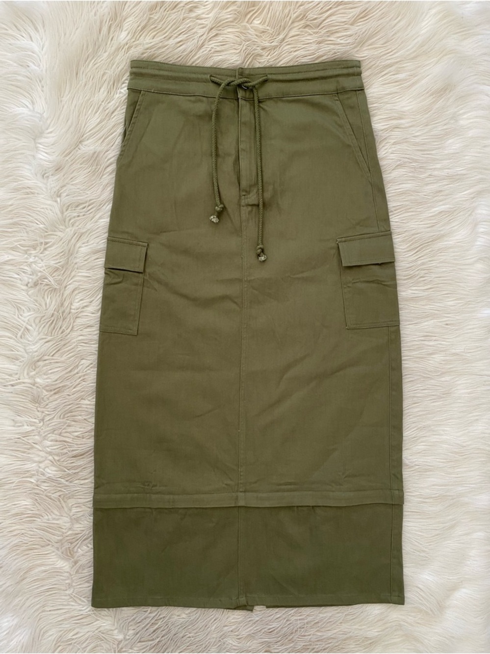 Inherit Zarina Cargo Midi Convertible Maxi Skirt Straight Fit Olive Green Modest - Picture 3 of 14